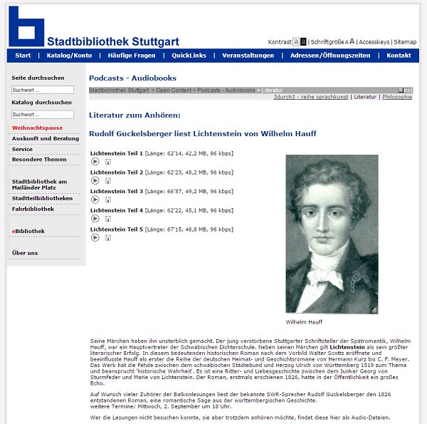 그림 13. ‘루돌프 구켈스베르거가 들려주는 하우프 빌헬름의 리히텐슈타인(Rudolf Guckelsberger liest Lichtenstein von Wilhelm Hauff)’ 팟캐스트
