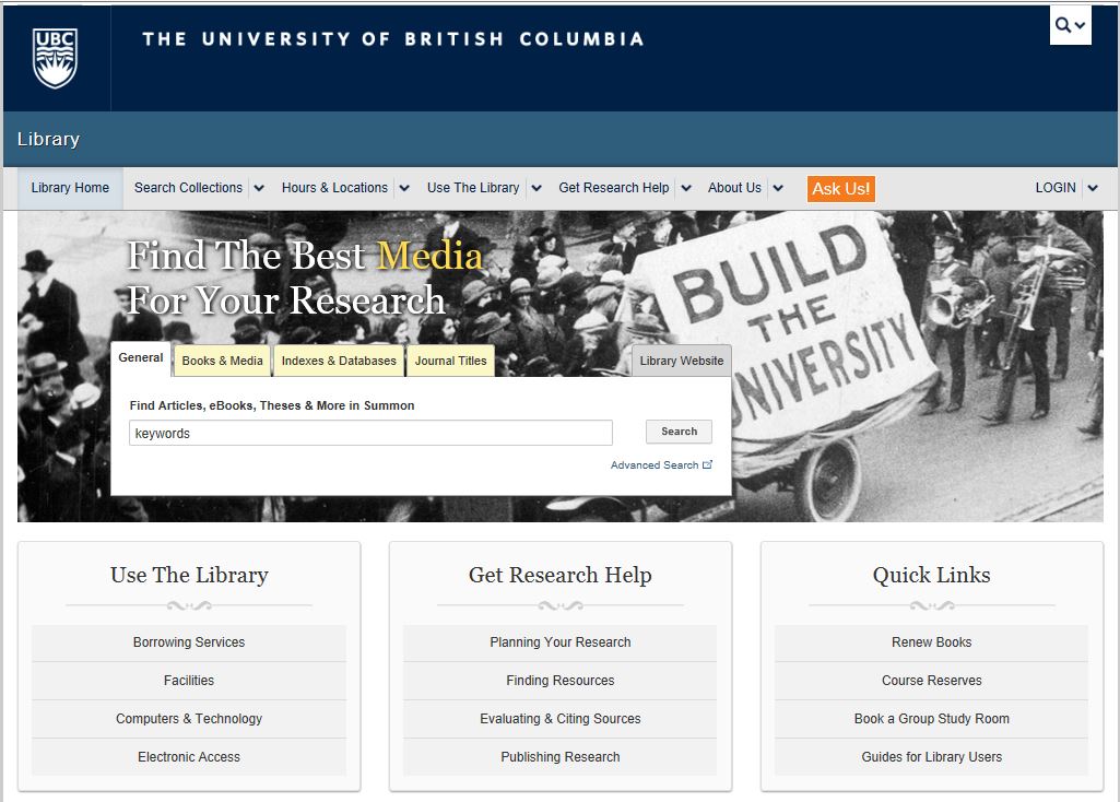 그림 10. 브리티시 컬럼비아 대학도서관 홈페이지에서 이용이 가능한 온라인 목록
