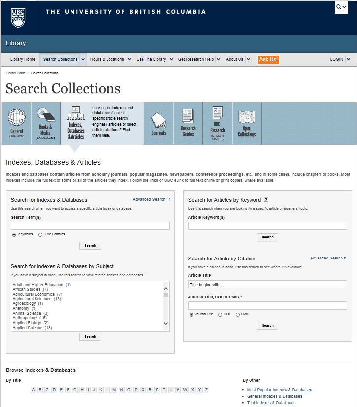그림 13. 색인, 데이터베이스 및 기사(Indexes, Databases & Articles) 검색
